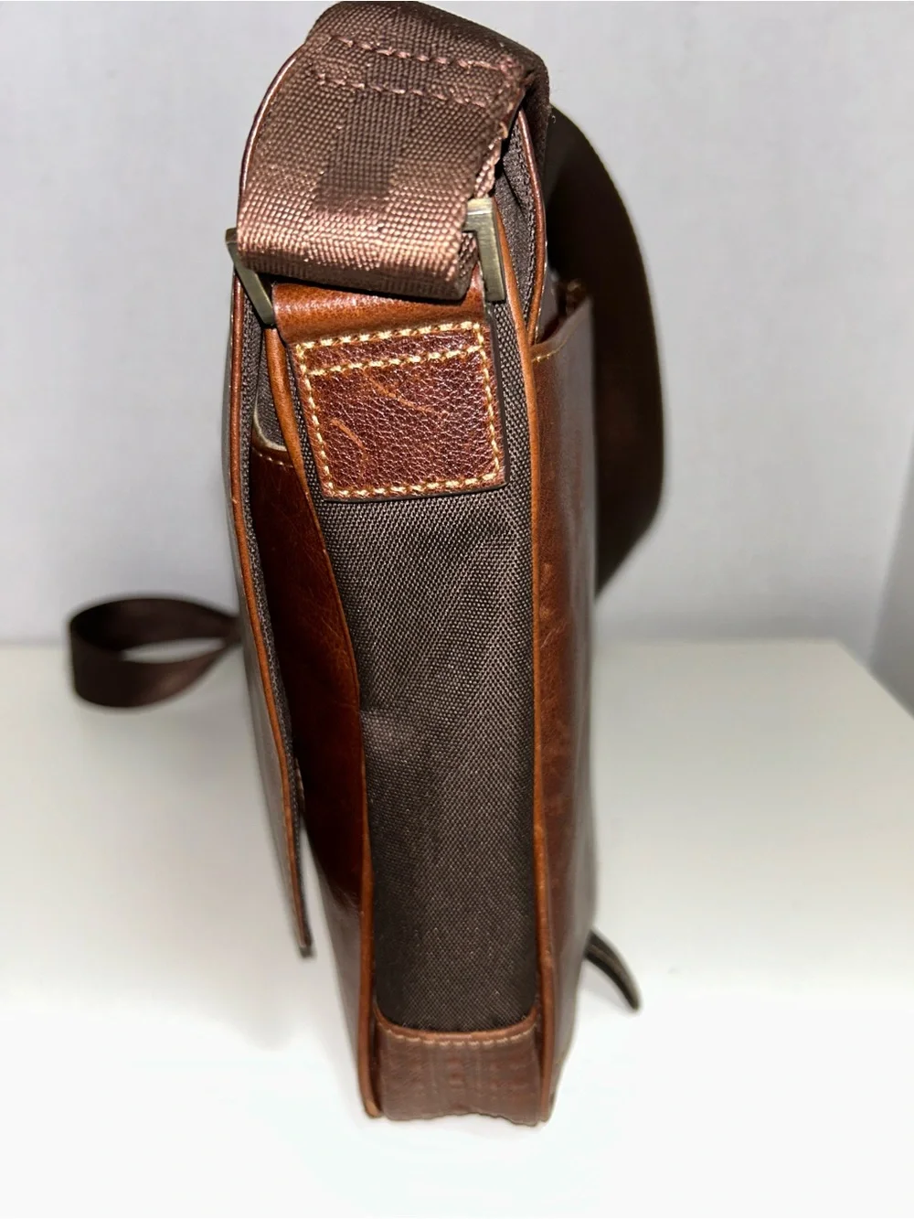 Boconi Brown Leather Laptop Crossbody Messenger Bag